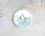 Personalised Name Initial Watercolour Style Ceramic Round Coaster