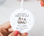 Personalised First Christmas As A Family Of Four Ceramic Hanging Ornament Bauble