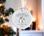 Personalised First Christmas As A Family Of Three Ceramic Hanging Ornament Bauble