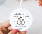 Personalised First Christmas As A Family Of Three Ceramic Hanging Ornament Bauble