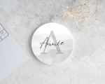 Personalised Name Initial Watercolour Style Ceramic Round Coaster