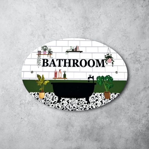 Bathroom Door Sign Plaque Victorian Bottle Green Pink Design