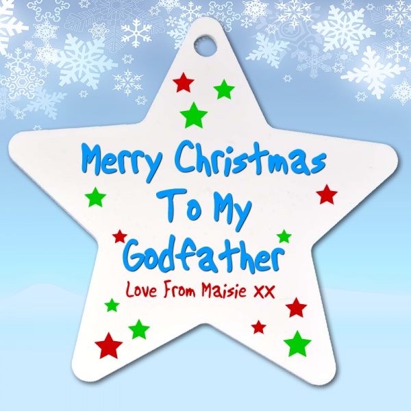Personalised Merry Christmas Godparents Christmas Tree Ornament