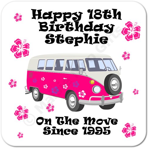 Camper Van On The Move Since.. Personalised Birthday Coaster